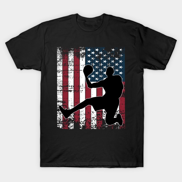 Basket Ball Player With American Flag T-Shirt by Odetee